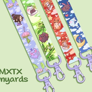 May include: Four colorful lanyards with different cartoon animal designs. The lanyards feature a variety of animals, including cats, rabbits, and foxes. The text "MXTX lanyards" is printed at the bottom of the image.