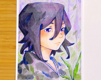 Mini impresión de arte acuarela de anime