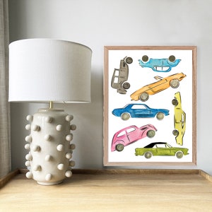 Nursery kids room print - colourful vintage cars - fun boys - Printable Instant Digital Download