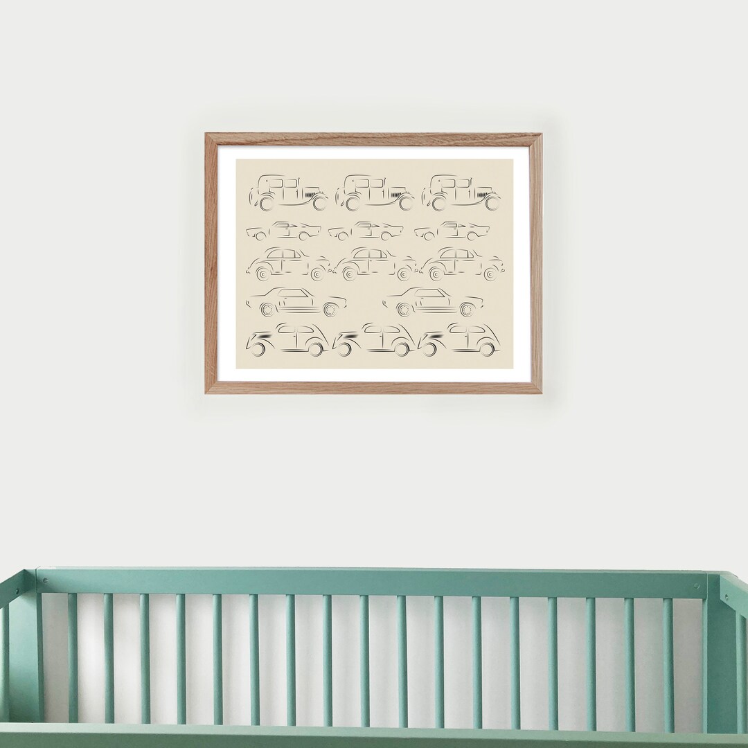 Vintage Cars Sketch Nursery Kids Room Print Fun Boys Art Etsy