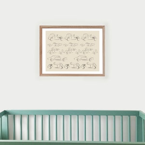 Vintage cars sketch - Nursery kids room print - fun boys art - Printable Instant Digital Download
