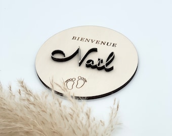 Personalized wooden baby birth card - Customizable baby welcome card - Welcome baby