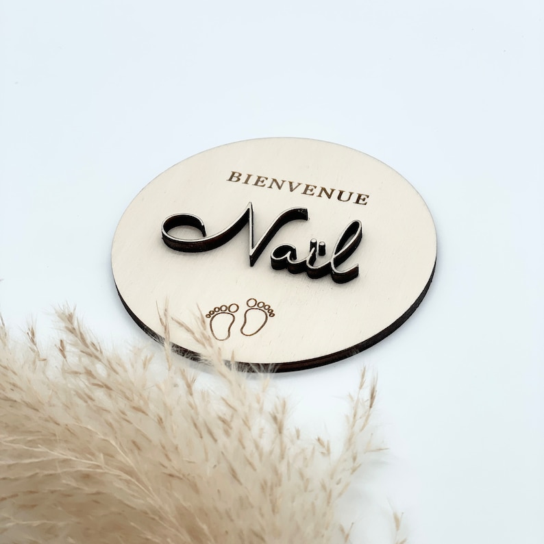 Carte naissance bébé personnalisée en bois - Carte bienvenue bébé personnalisable - Bienvenue bebe image 1