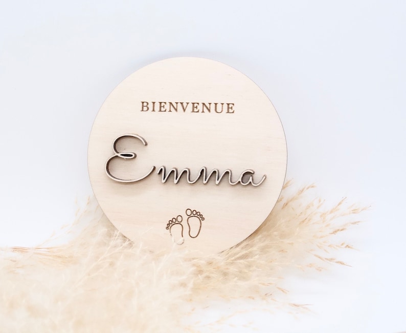 Carte naissance bébé personnalisée en bois - Carte bienvenue bébé personnalisable - Bienvenue bebe image 2