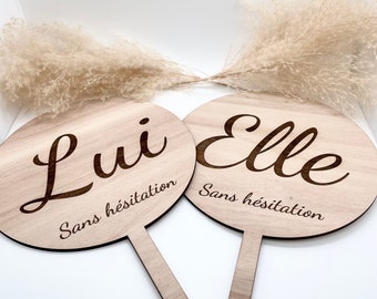 Jeu elle et lui mariage, Elle ou Lui, Activité mariage, Pancarte personnalisée, grande taille ronde,  Accessoire