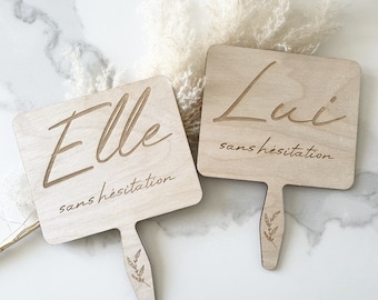 Pancartes jeu du Elle et Lui, Animation mariage - 14cm*19cm - Elle ou Lui, Activité mariage, Pancarte personnalisée