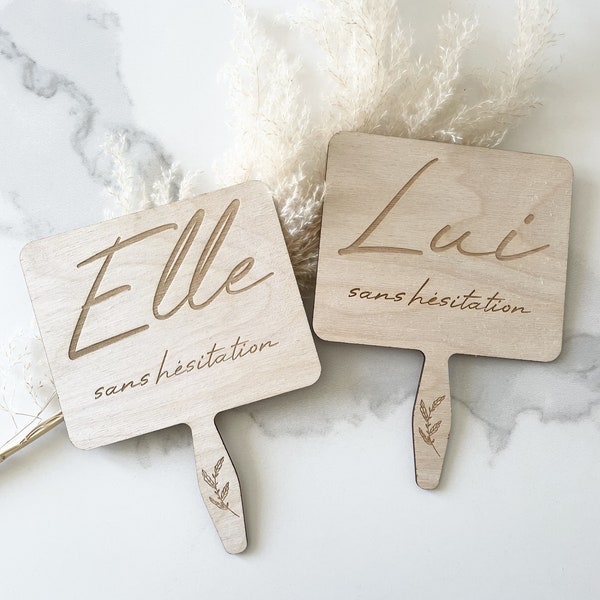 Pancartes jeu du Elle et Lui, Animation mariage - 14cm*19cm - Elle ou Lui, Activité mariage, Pancarte personnalisée