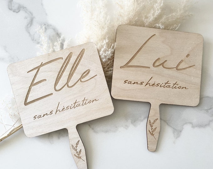 Pancartes jeu du Elle et Lui, Animation mariage - 14cm*19cm - Elle ou