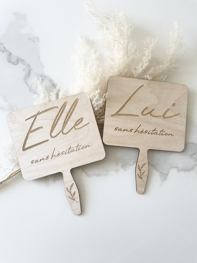 Pancartes jeu du Elle et Lui, Animation mariage 14cm19cm Elle ou Lui, Activité mariage, Pancarte personnalisée image 1