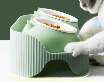 Pet Cat Ceramic Food Bowl - Protect Cervical Spine Food Bowl, Pet Food Dishes, Modern, Dog Feeders, Cat Water and Food Bowl Elevated Station