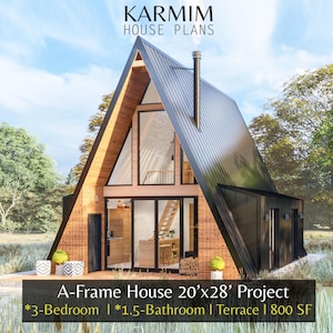 20&#39;x28&#39; A-Frame Loft House Plan : 3Bedroom 1.5Bath I Barn House Modern Lean Cottage Cabin 800SF. (PDF Download) I Slab Foundation Custimize