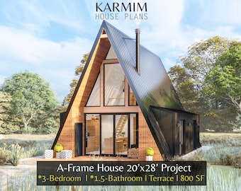20 'x 28 'A-Rahmen Loft-Haus-Plan: 3 Schlafzimmer 1.5 Bad I Barn House Moderne Lean Cottage Cabin 800SF. (PDF Download) kann ich Plattenfundament anpassen