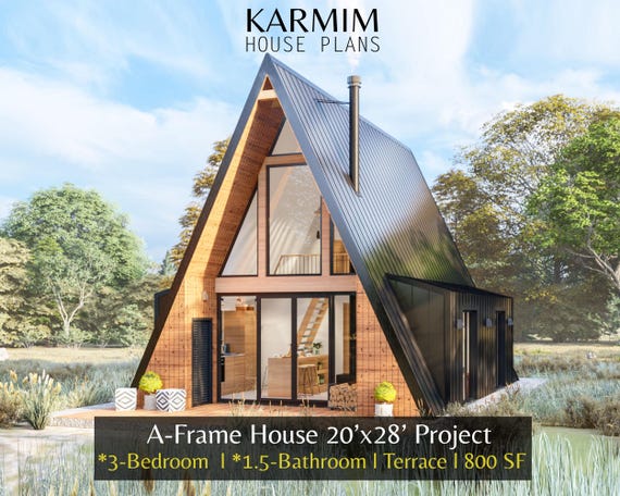 20'x28' A-frame Loft House Plan : 3bedroom 1.5bath I Barn House