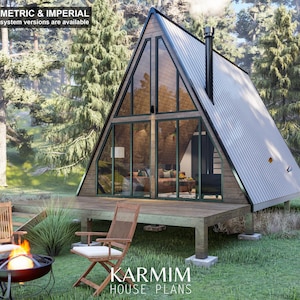 Tiny A-Frame Cabin DIY Plans 16x24 Modern Cabin House Architectural Plans, Blueprint