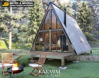 Tiny A-Frame Cabin DIY Plans 16x24 Modern Cabin House Architectural Plans, Blueprint