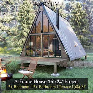 16&#39;x24&#39; Tiny A-Frame Loft Cabin DIY Plans: 1 Bed 1 Bath Modern Architectural Built Blueprint (PDF Download) I Custom Design I Lean Cottage