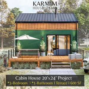 Planimetria del loft di 20'x24': 3 camere da letto, 1 bagno, progetto di casa vacanze in stile cottage, 600 piedi quadrati. (Scarica PDF) I Architettura snella Personalizza