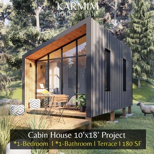10&#39;x18&#39; Modern Cabin House Plans: 1Bed 1Bath Barn House 180SF (PDF Download) I Barndominium Wood Work I Floor Plan Custom Design I Blueprint