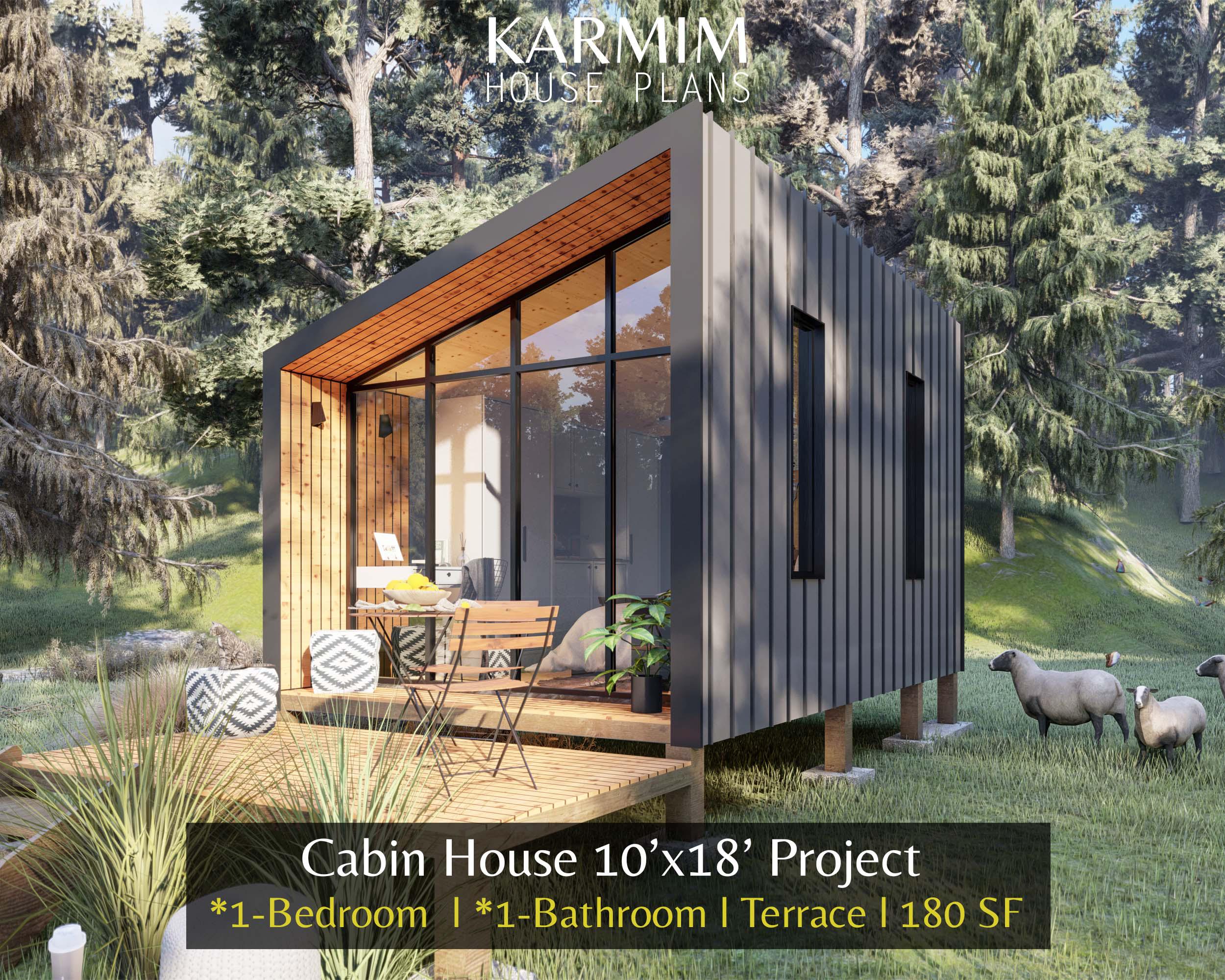 10'x18' Modern Cabin House Plans: 1Bed 1Bath Barn House 180SF (PDF Download) I Barndominium Wood Work I Floor Plan Custom Design I Blueprint