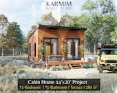 14'x20' Cabin House Plans: 1Bed 1Bath BarnHouse 280SF I Garden Hub Village Airbnb (PDF Download) with Fireplace Terrace I Blueprints SET