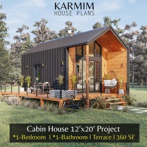 Plans de maison de cabine de 12 pi x 20 pi : 1 chambre, 1 salle de bain, loft, maison de grange maigre 360 pieds carrés. (Téléchargement PDF) I Cottage Barn Custom Houses I Plans de cabanon de montagne pour jardin