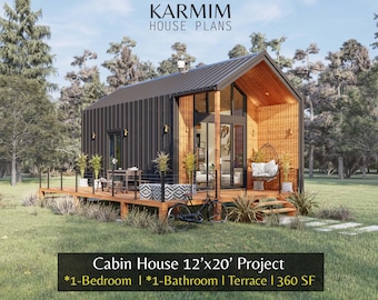 12'x20' Cabin House Plans: 1bed 1bath Loft Lean Barn House 360SF