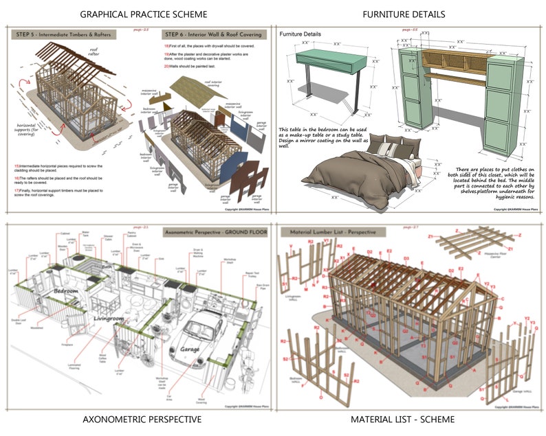 Barndominium House Plan Tiny House Floor Plans, 2 Bedroom 800 sq ft, w/ Loft Bedroom, Garage, Architectural Plans image 5