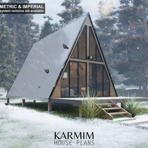 Plattegronden moderne huizen, plattegronden met A-frame, 16 x 24', tiny house, blauwdruk A-frame, plattegronden klein huis