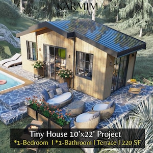 10'x22' Modern Tiny House Plan: 1 Bed 1 Bath I Cabin Lean Holiday Home (PDF Blueprint Download) I Farm Village I High Ceiling Custom Desgin