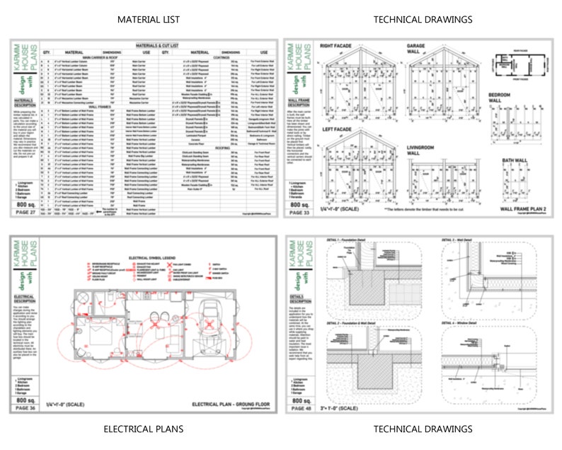 Barndominium House Plan Tiny House Floor Plans, 2 Bedroom 800 sq ft, w/ Loft Bedroom, Garage, Architectural Plans image 7