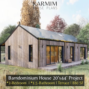 20&#39;x44&#39; Barn Village Houses Plan : 2Bed 1.5Bath I Barn House Blueprint Project 880SF (PDF Download) I Cottage A-Frame Achitectural Custom