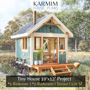 10&#39;x12&#39; Tiny Classical Cabin House Plan : 1Bed 1Bath 120SF. (PDF Download) I Cottage American Home Style I Farm Village House Custimize