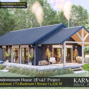 28x42 Modern Barndominium Cabin House 2 Bedroom 1176 sq ft Plan Tiny Farmhouse  Cabin Floor Farmhouse Spruce Custom Architectural Cottage