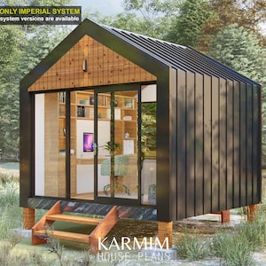 Cabin Office Plans 10&#39; x 10&#39; Cottage Floor Blueprint PDF Tiny 100 SF House Garden Architectural Plans Small Modern