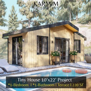 Small Modern Tiny House Plan: 10'x22' 1 Bed 1 Bath I Cabin Barndominium(PDF Download) I Family House I with Pool