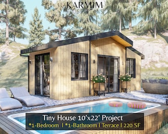 Small Modern Tiny House Plan: 10'x22' 1 Bed 1 Bath I Cabin Barndominium(PDF Download) I Family House I with Pool