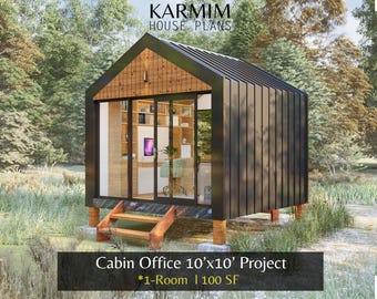 Plans de la petite cabane de bureau de 10 pi x 10 pi : BarnHouse 100 pieds carrés I Plan de jardin (PDF) I Lean FarmVillage I Projet de bricolage en bois Création de fichiers CAO