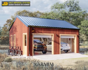 2 Cars Carport 20' x 24' Plan Garage Detached ADU Modern Pavilion Blueprints Tiny Farm Plans Features Tiny Design