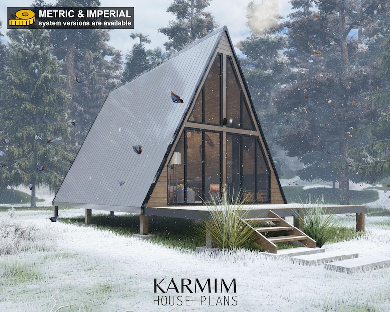 16'x24' Tiny A-Frame Loft Cabin DIY Plans: 1 Bed 1 Bath Modern Architectural Built Blueprint (PDF Download) I Custom Design I Lean Cottage image 4
