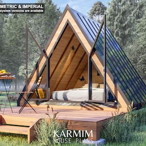 A-Frame Cabin Plans - 8' x 10' Modern Tiny House Cabin Plans - Small A-Frame Architectural Building Plan / No Permit Needed