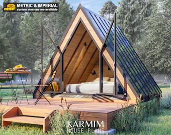 A-Frame Cabin Plans - 8' x 10' Modern Tiny House Cabin Plans - Small A-Frame Architectural Building Plan / No Permit Needed
