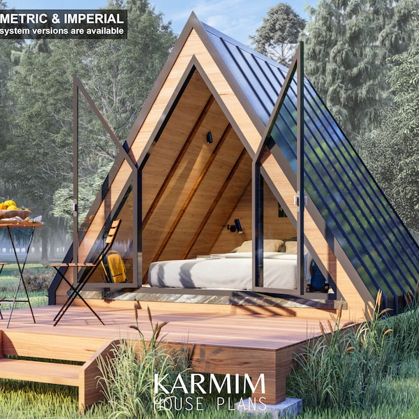 A-Frame Cabin Plans - 8' x 10' Modern Tiny House Cabin Plans - Small A-Frame Architectural Building Plan / No Permit Needed