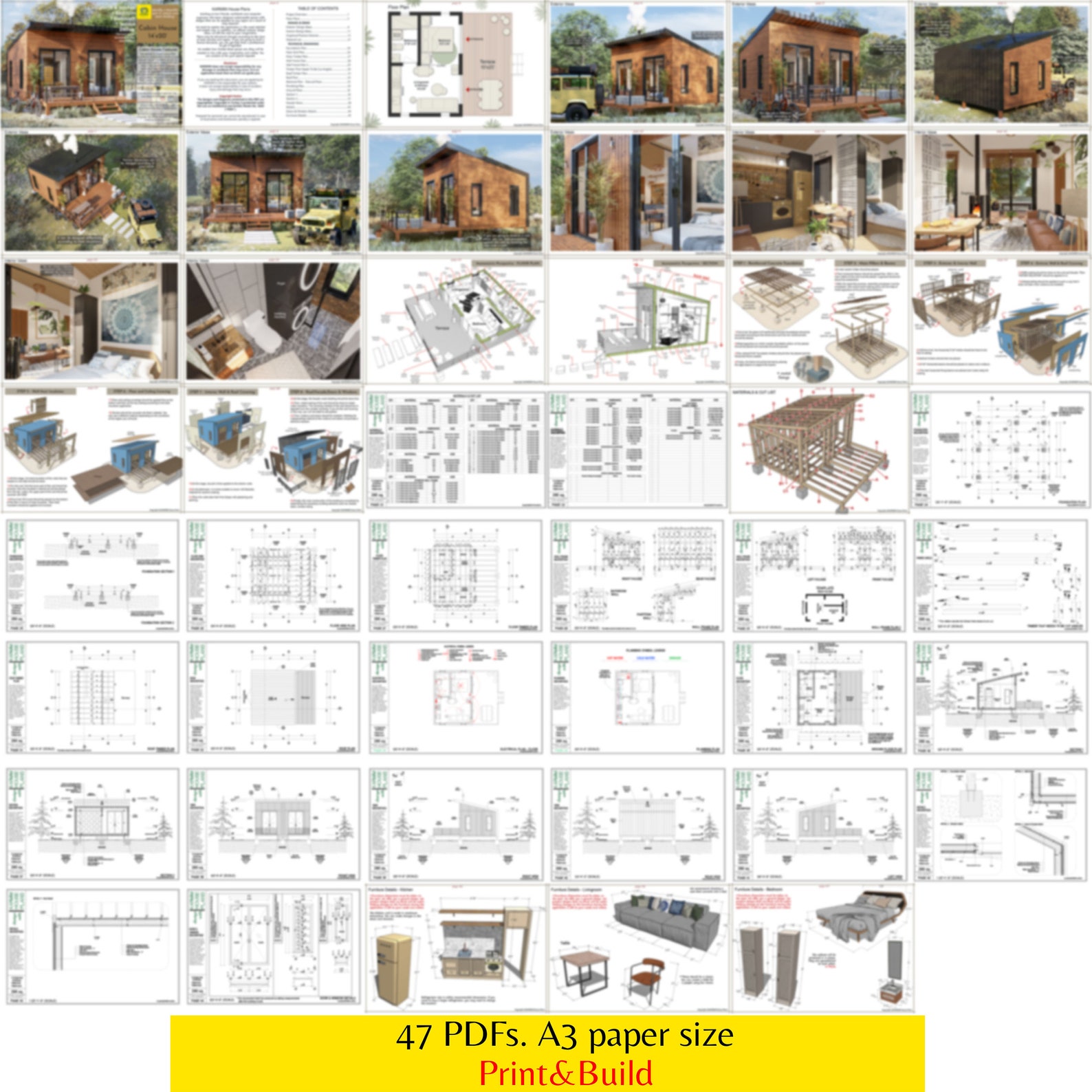 Planos de casa de cabaña de 14'x20': Casa de granero de 1 dormitorio y ...
