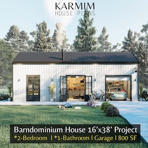 Barndominium House Plan: 16'x38' Modern Barn House with Loft (PDF Download) 2 Bedroom 1 Bathroom with Garage I City FarmHouse Custom Design