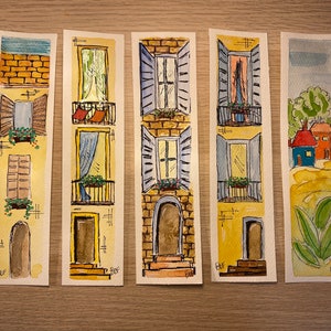 Marcapáginas • Marcapáginas • Casas pintadas a mano técnicas mixtas acuarelas pasteles rotuladores • Casas pintadas a mano técnicas mixtas