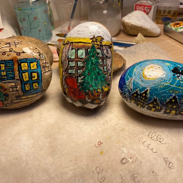Christmas! • Large hand-painted stones • Christmas scenes • gift ideas • various versions • Xmas decor Christmas decorations