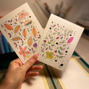 Biglietti • Cartoline • ogni occasione • realizzati in tecnica mista markers  e rapidografo • flowers • doodle art
