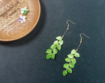 Miniaturowe/Mikro Szydełkowe Kolczyki Małe Liście, Ręcznie Robione/Ręcznie Składane, 100% bawełniana nić/srebrzone okucia