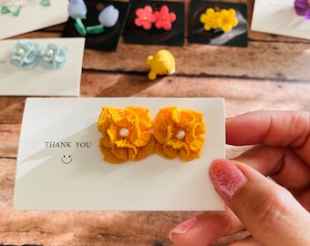 Kolczyki retro, miniaturowe/mikro szydełkowe, ręcznie robione/ręcznie montowane, 100% bawełniana nić/pozłacane okucia