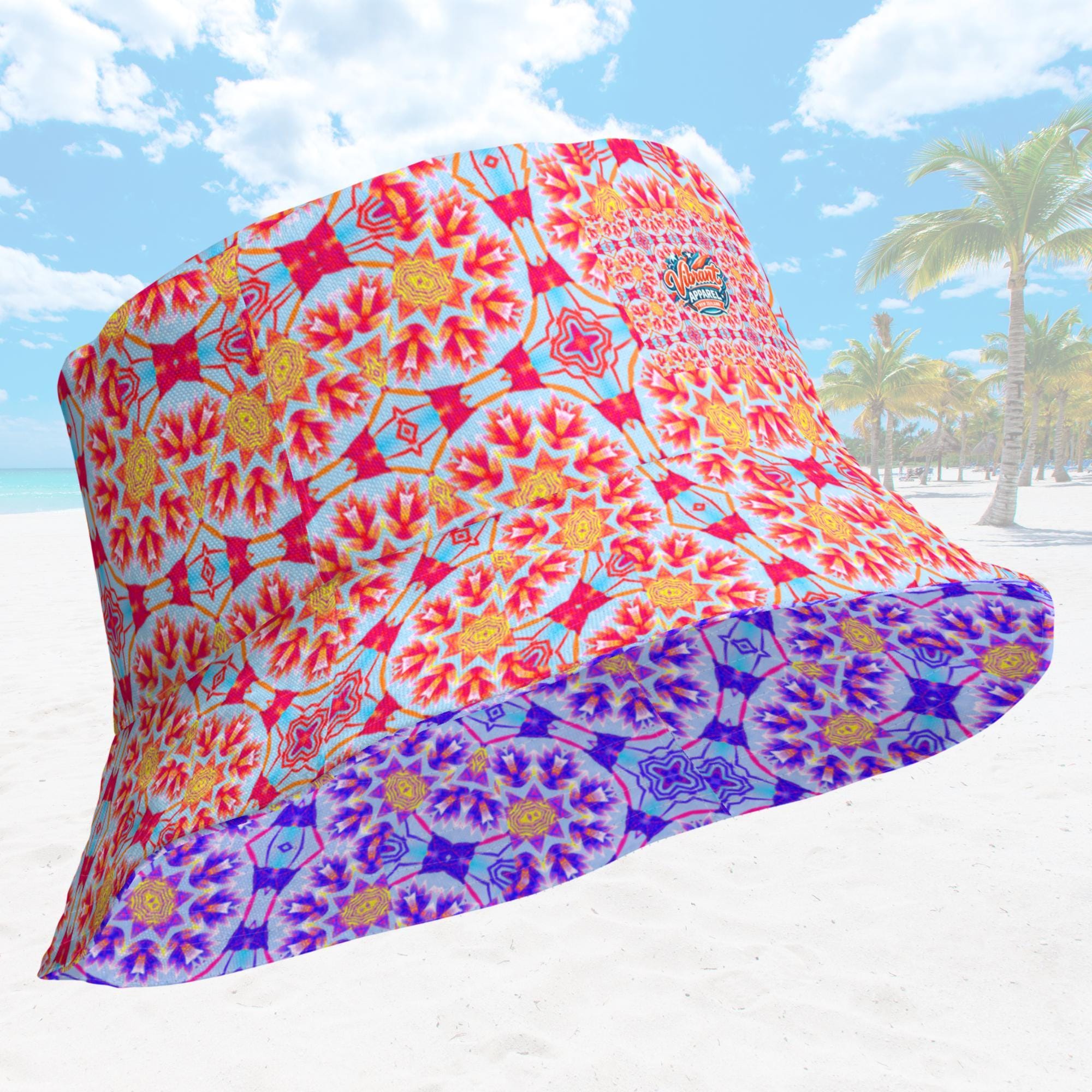 Reversible Floral Kaleidoscope Bucket Hat, Festival Rave Streetwear, Linen Feel Sun Hat